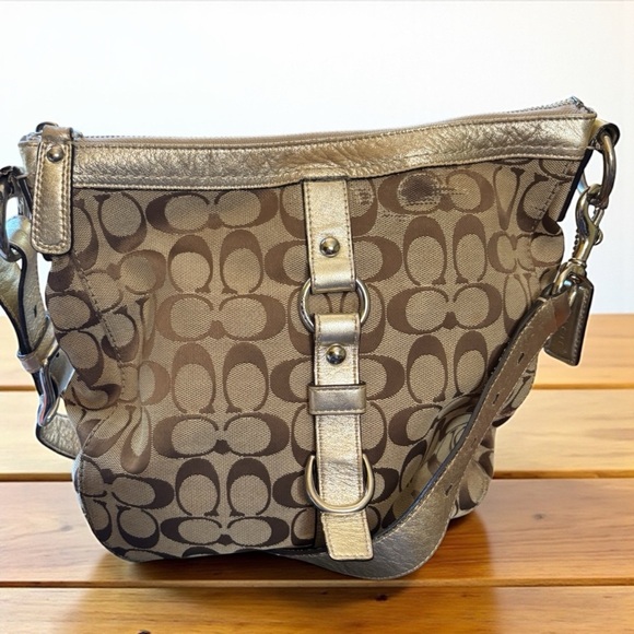 Coach Kristen Metallic Signature Stripe Crossbody (Style F14446) - Picture 1 of 13